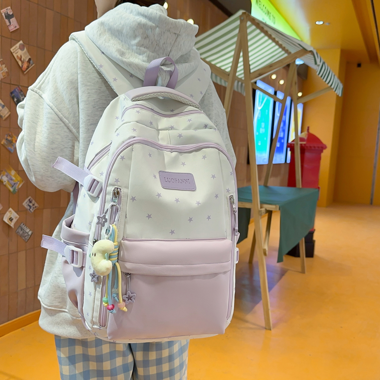 Women's Cream White & Yellow C - огляд і ціна Canvas Backpack Casual