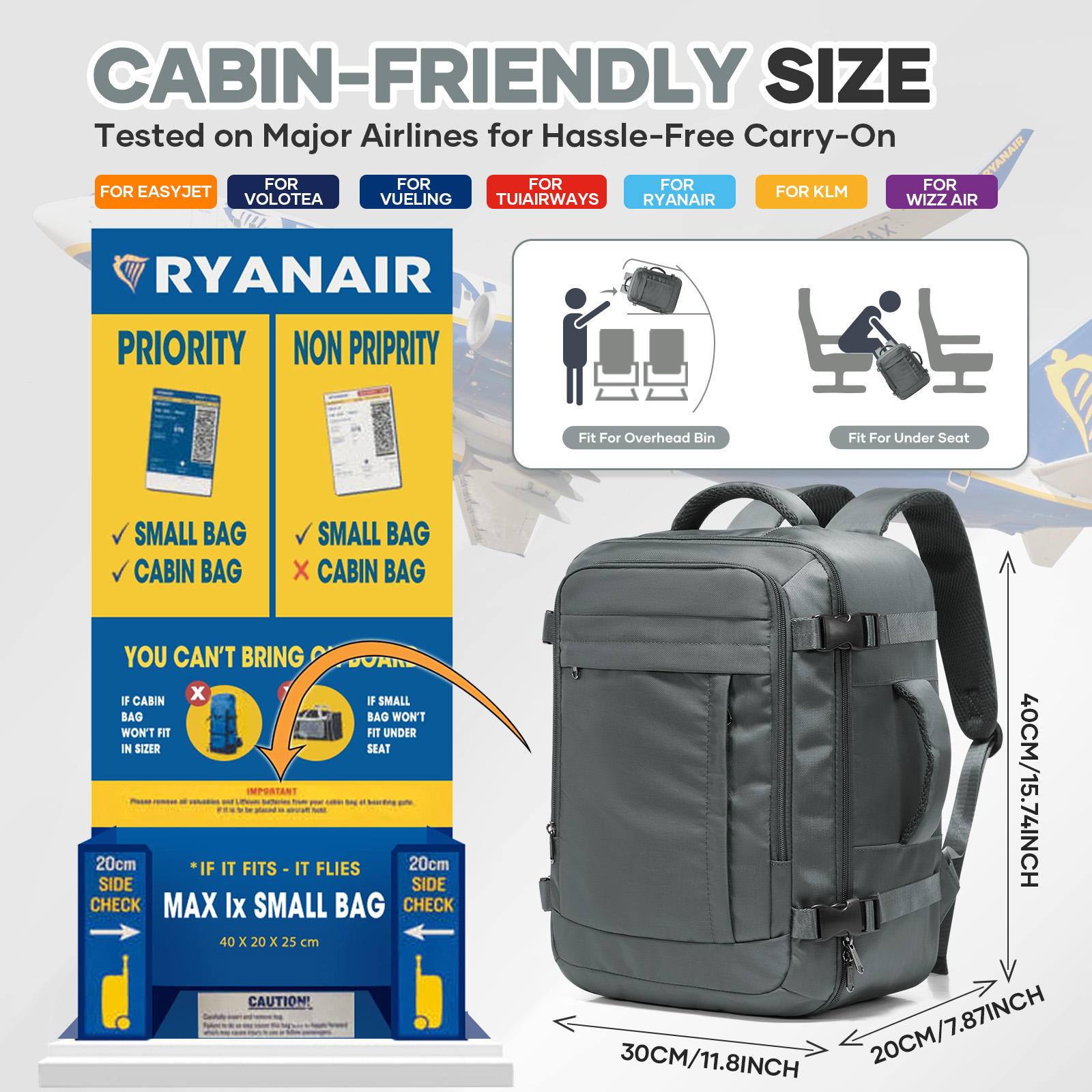 Ryanair Cabin Bags 40x30x20 Un - огляд і ціна Canvas Backpack Casual