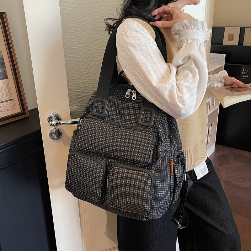 Multi-pocket Checkered Youth B - огляд і ціна Canvas Backpack Casual